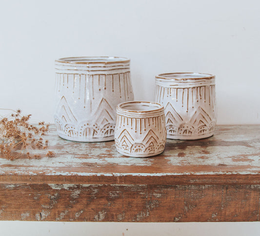 boho set of stoneware planters by madam stoltz