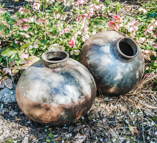 vintage rustic boho indian iron pot vase