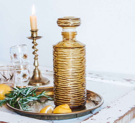 vintage boho ambergold glass whiskey wine decanter with stopper