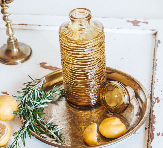 vintage boho ambergold glass whiskey wine decanter with stopper