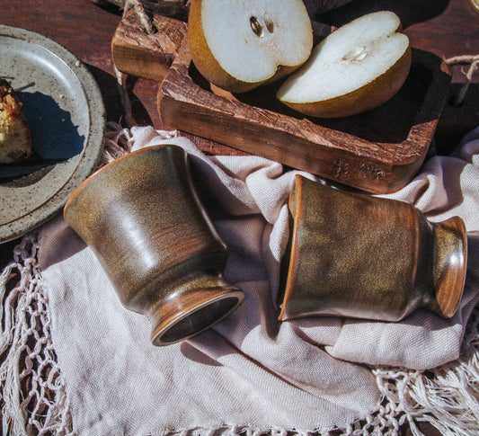 vintage boho nz made temuka sandstone handlelesscoffee mugs