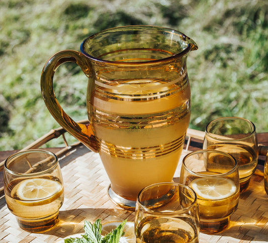 vintage boho retro glam 14 carat gold ambergold glass jug