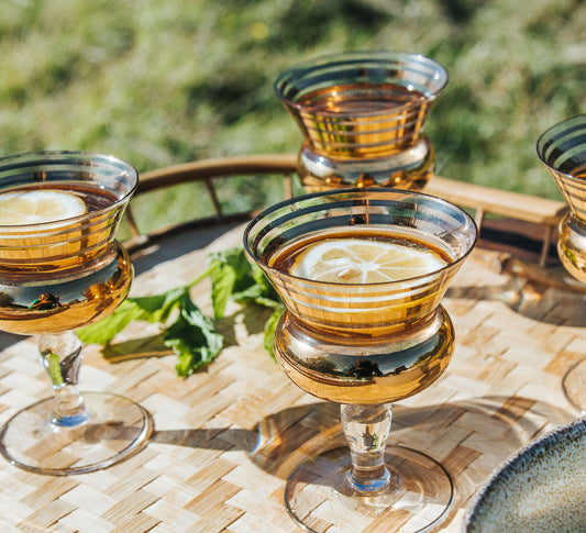 vintage boho retro glam 14 carat gold bell stem liqueur glasses