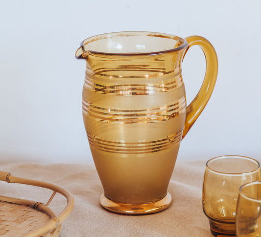 vintage boho retro glam 14 carat gold ambergold glass jug