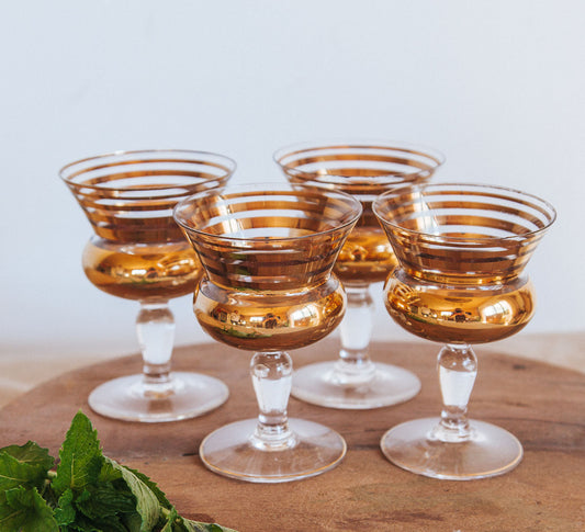 vintage boho retro glam 14 carat gold bell stem liqueur glasses