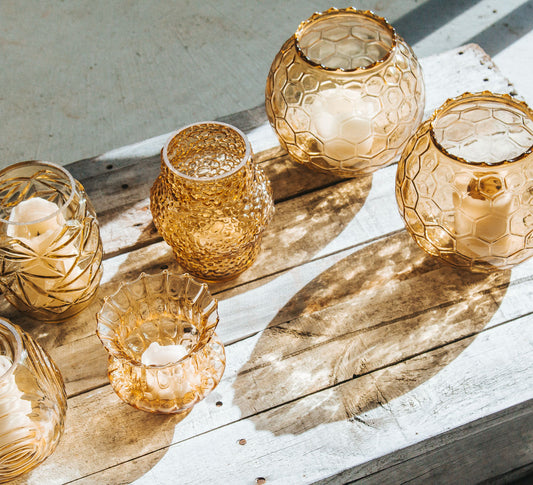 vintage bohemian amber glass candle holder