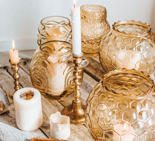 vintage boho retro ambergold glass light candleholder