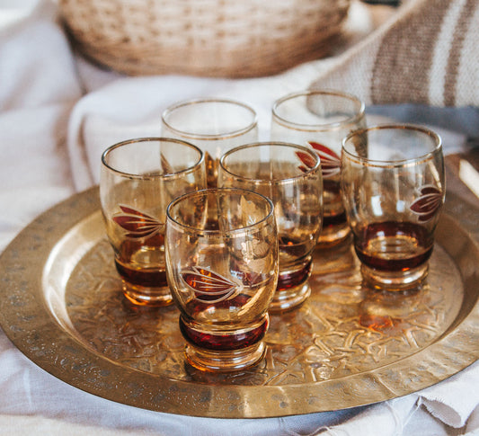 vintage bohemian ambergold 14 carat gold engraved liqueur shot glasses