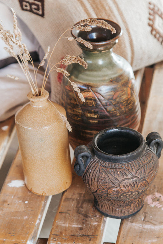 vintage rustic teracotta embossed vase