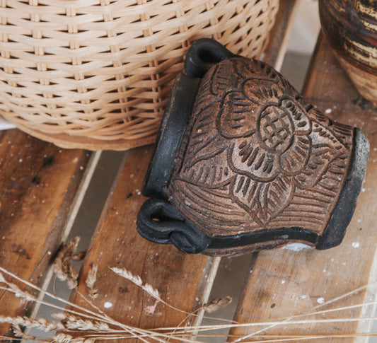 vintage rustic teracotta embossed vase