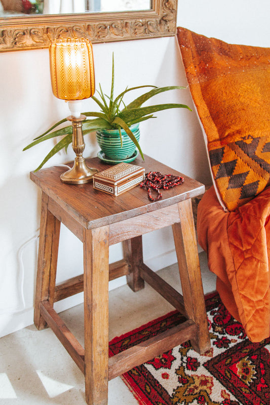 Original vintage boho reclaimed wooden stool
