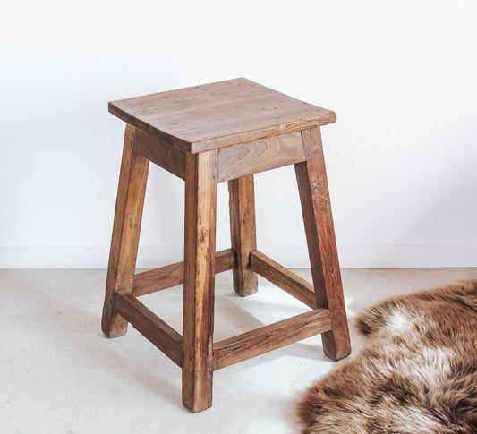 Original vintage boho reclaimed wooden stool