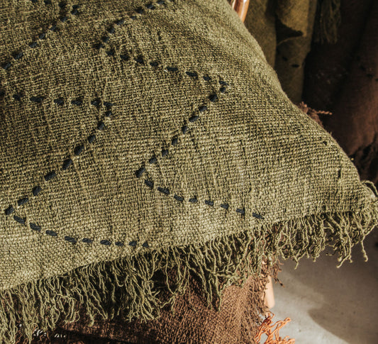 bali indonesian cotton cushion cover with tassles