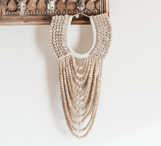 boho indonesian bali wooden papua bead necklace with shells