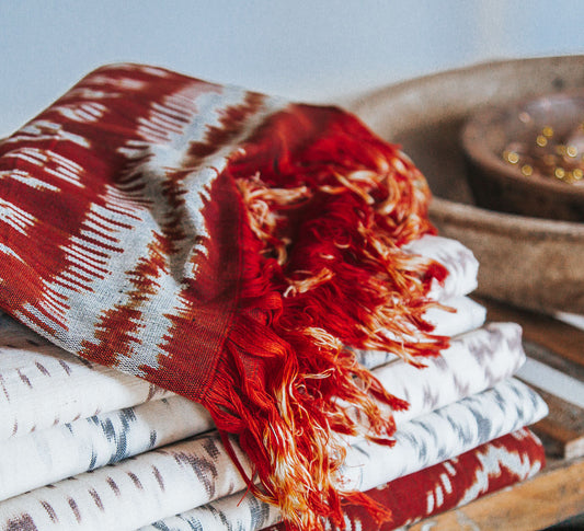boho woven cotton ikat throw with tassles made in indonesia, Sumba