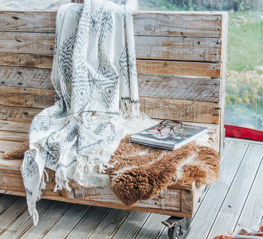 boho natural hand woven ikat throw made in indonesia, sumba