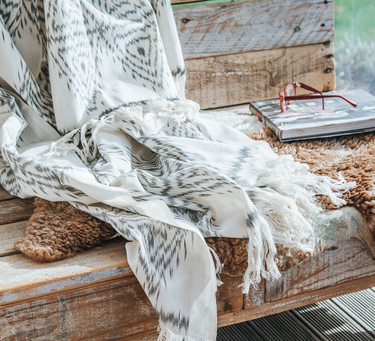 boho natural hand woven ikat throw made in indonesia, sumba