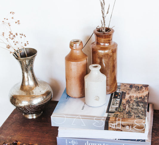 vintage boho stone crock vase