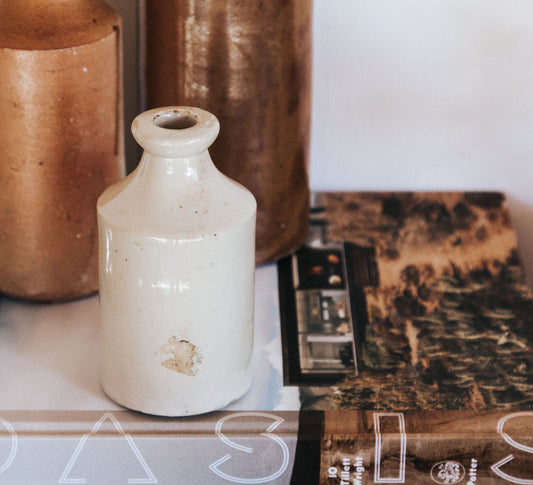 vintage boho stone crock vase
