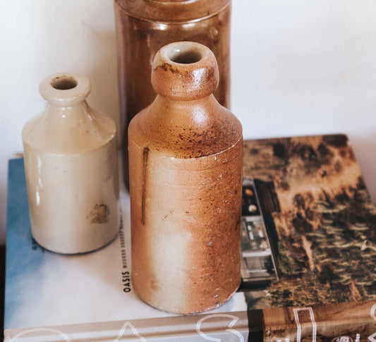 vintage boho stone crock vase