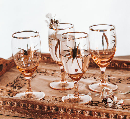 vintage boho blush and gold liqueur shot glasses