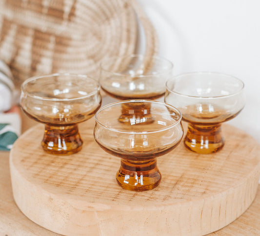 vintage retro bohemian nz made honeygold Kaaru glasses tumblers made by crown crystal nz