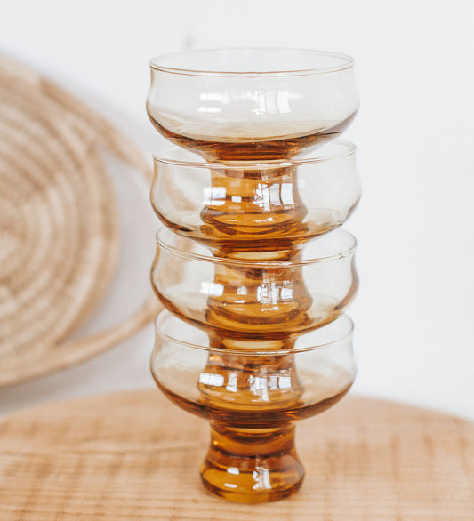 vintage retro bohemian nz made honeygold Kaaru glasses tumblers made by crown crystal nz
