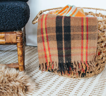 vintage retro wool woollen travel rug with tassles