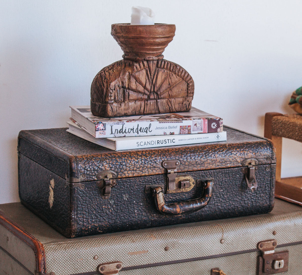 vintage boho aligator style textured suitcase