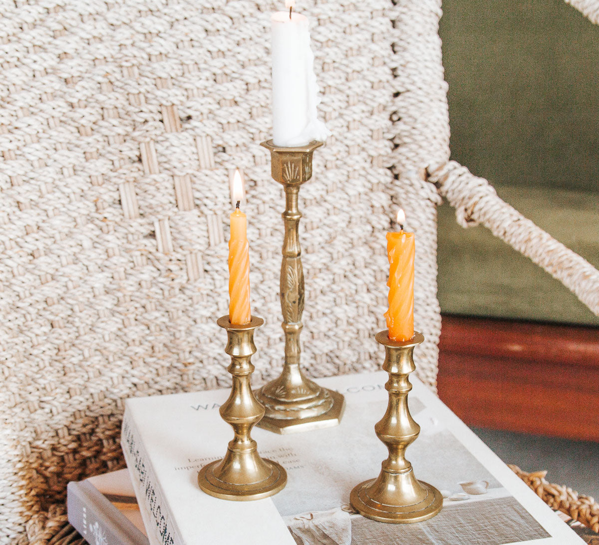 vintage boho brass candle holders