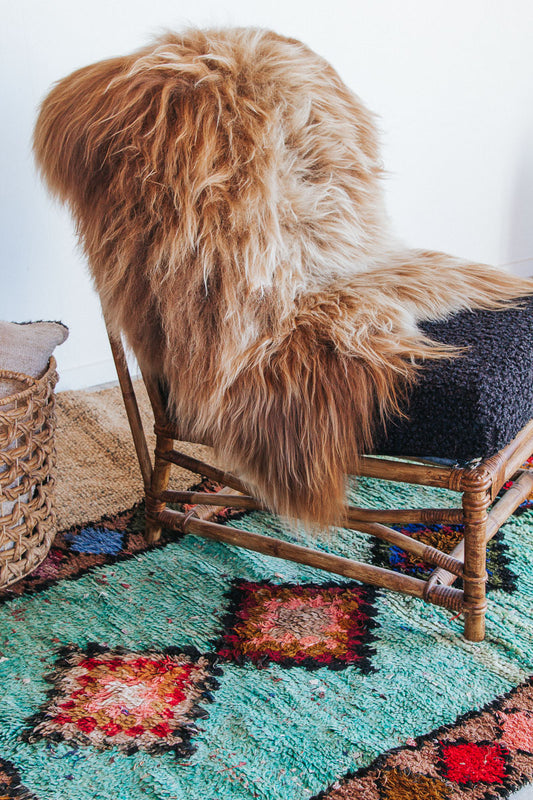 vintage moroocan rug, azilal boujaad wool rug for bathroom in green tones and earth tones