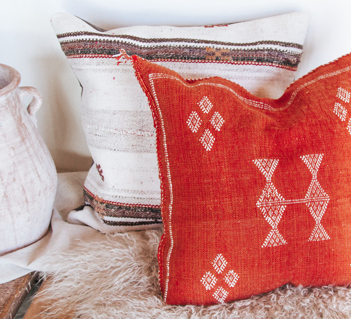 boho moroccan cactus silk hand embroidered cushion couch pillow in brick rust red