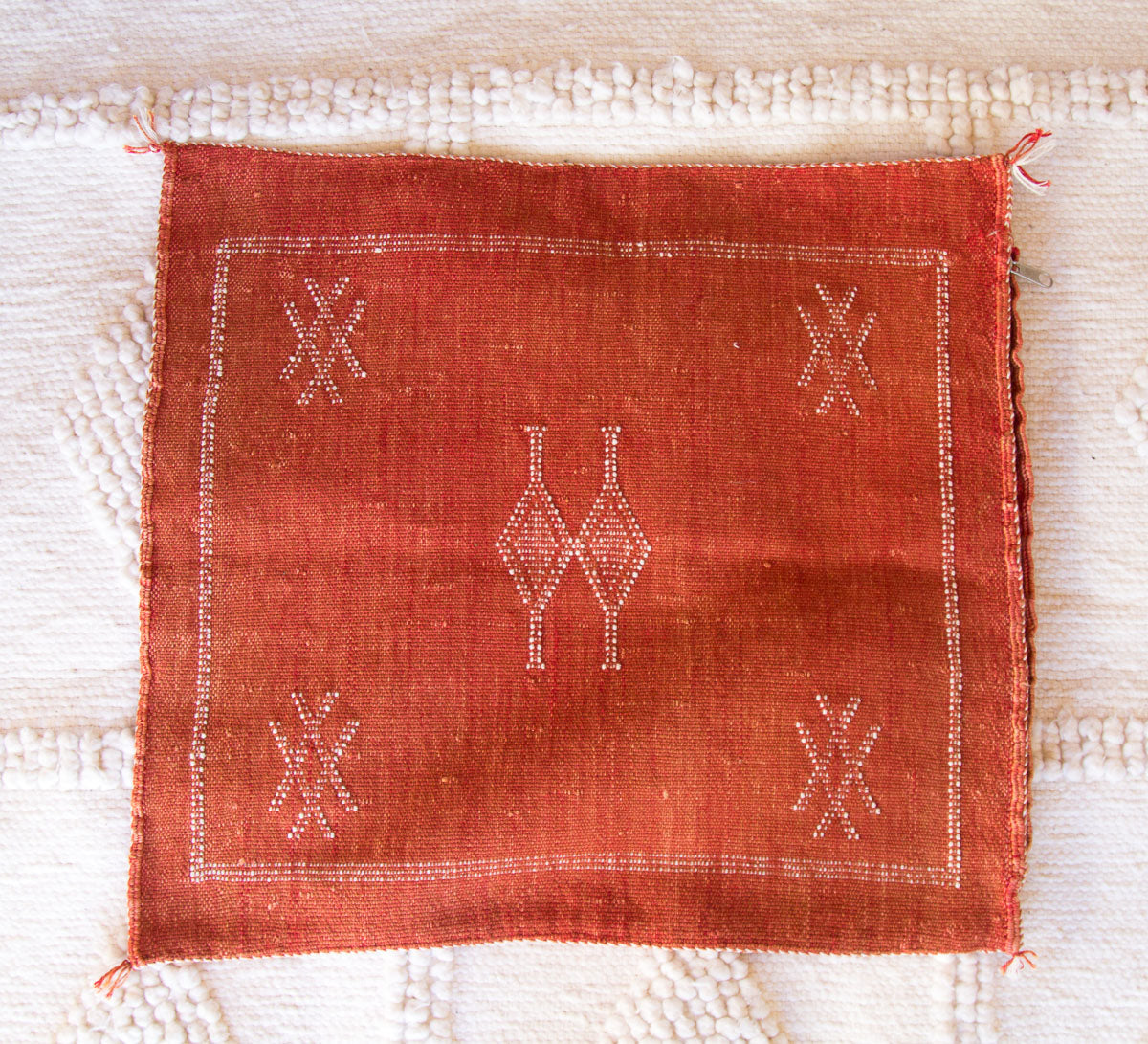 boho moroccan cactus silk hand embroidered cushion couch pillow in brick rust red