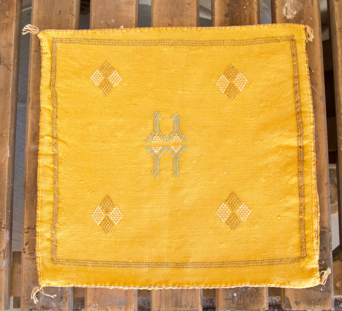 boho moroccan cactus silk embroidered cushion in daffodil sunkissed yellow