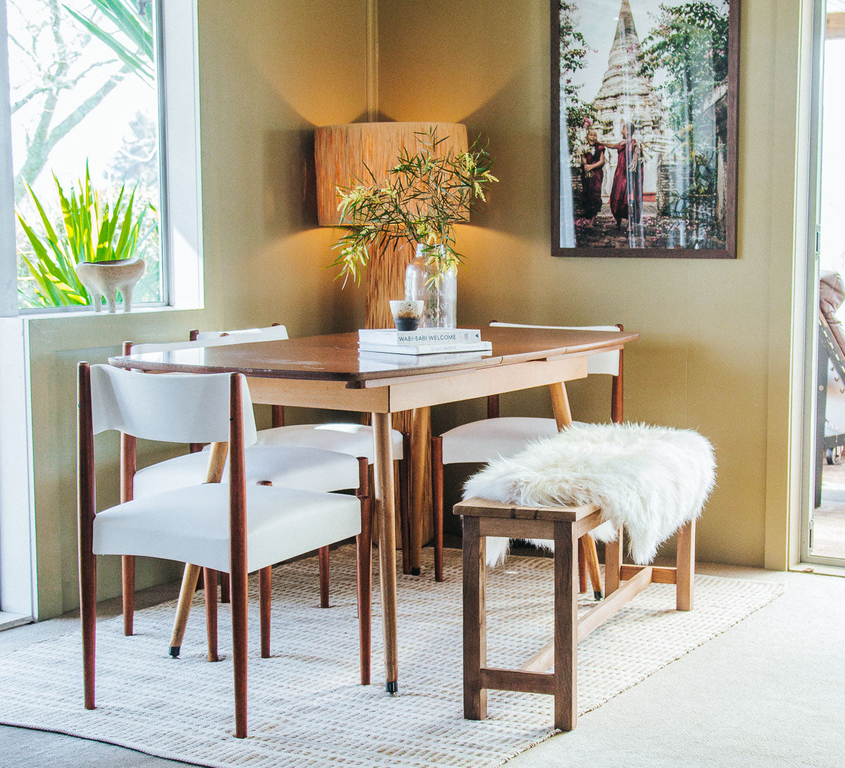 vintage nz designed morgan bros mid century dining chairs with tapered mahogany legs and white vinyl seats