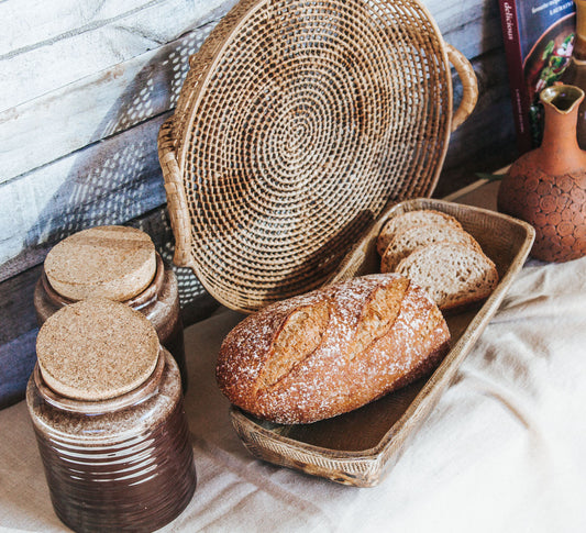 vintage boho nz made crown lynn pottery storage cannisters with corks in brown and cream