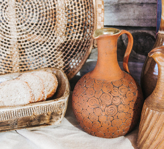 vintage boho rustic handmade pottery terracotta vase jug