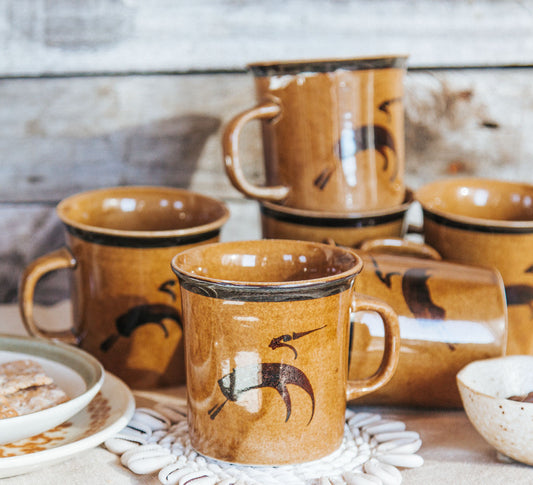 vintage nz studio pottery waimea pottery richmond set of caramel toned coffee mug cups