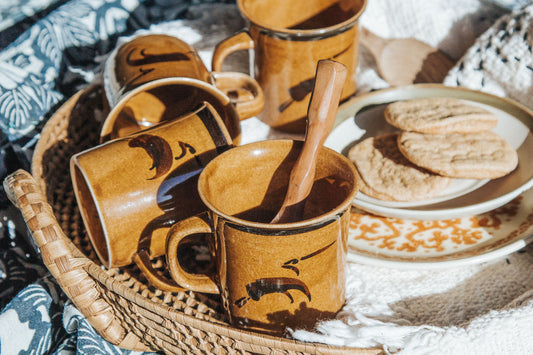 vintage nz studio pottery waimea pottery richmond set of caramel toned coffee mug cups