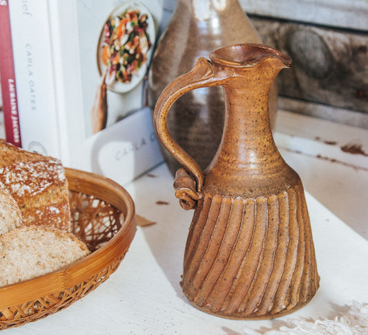 vintage studio pottery boho twisted vase serving jug