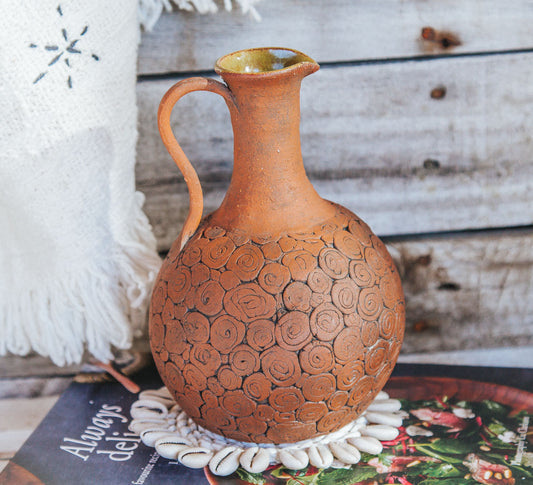 vintage boho rustic handmade pottery terracotta vase jug