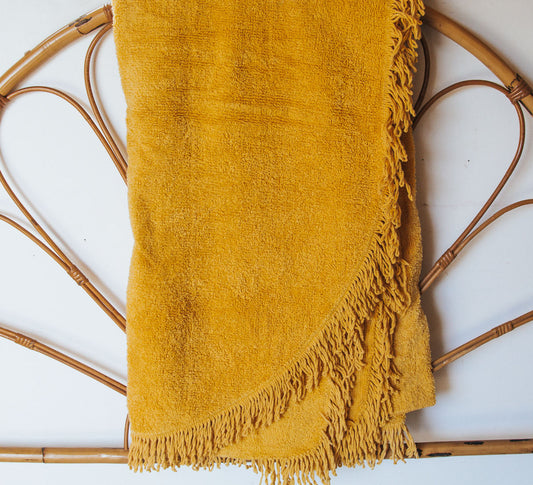 vintage retro candlewick bright yellow bedspread blanket throw