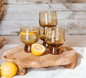 vintage boho nz crown crystal kaaru glasses in amber honey gold