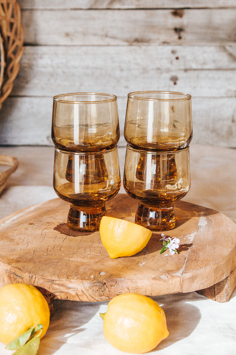 vintage boho nz crown crystal kaaru glasses in amber honey gold