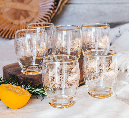 vintage boho retro shot glasses liquer glasses with gold rim