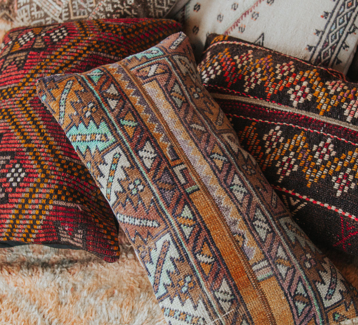 vintage boho turkish kilim carpet cushion bed throw pillow