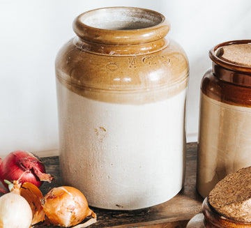 vintage boho stone crock storage jar
