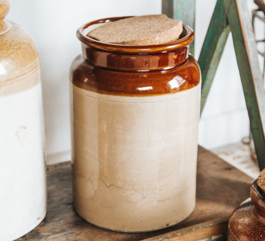vintage boho stone crock storage jar