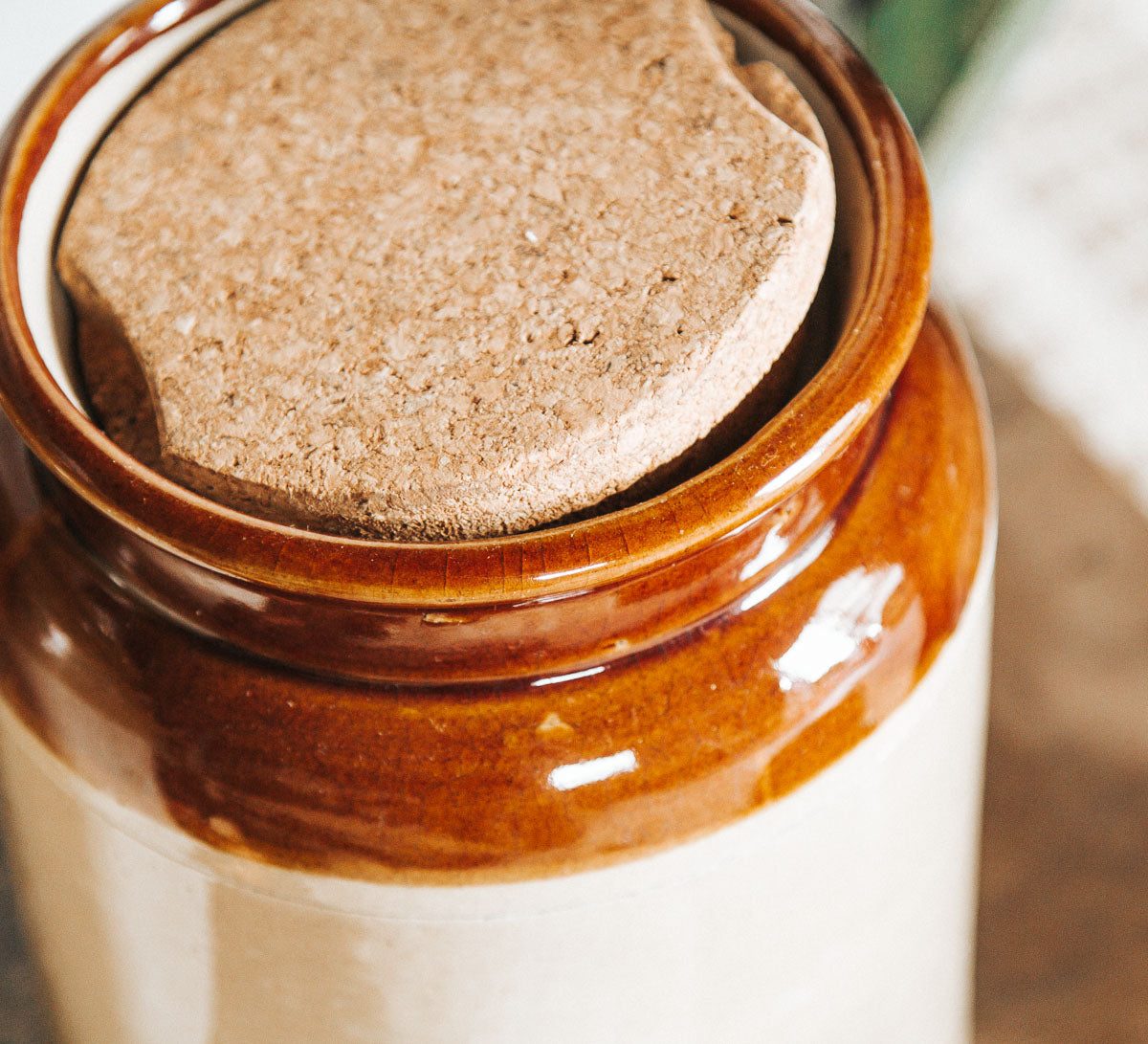 vintage boho stone crock storage jar