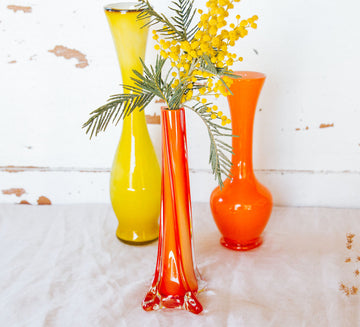 vintage murano glass twisted vase in bright orange